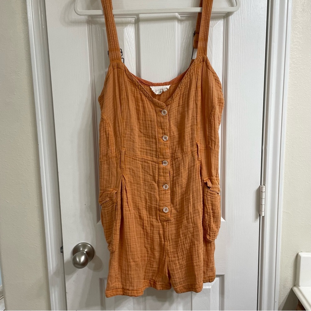 Anthropologie Terracotta Button-Up Romper